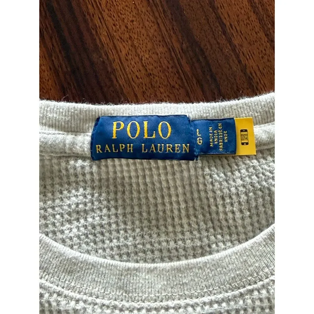 Polo Ralph Lauren Beige Waffle Knit Crew Neck Long Sleeve Thermal Top Size L